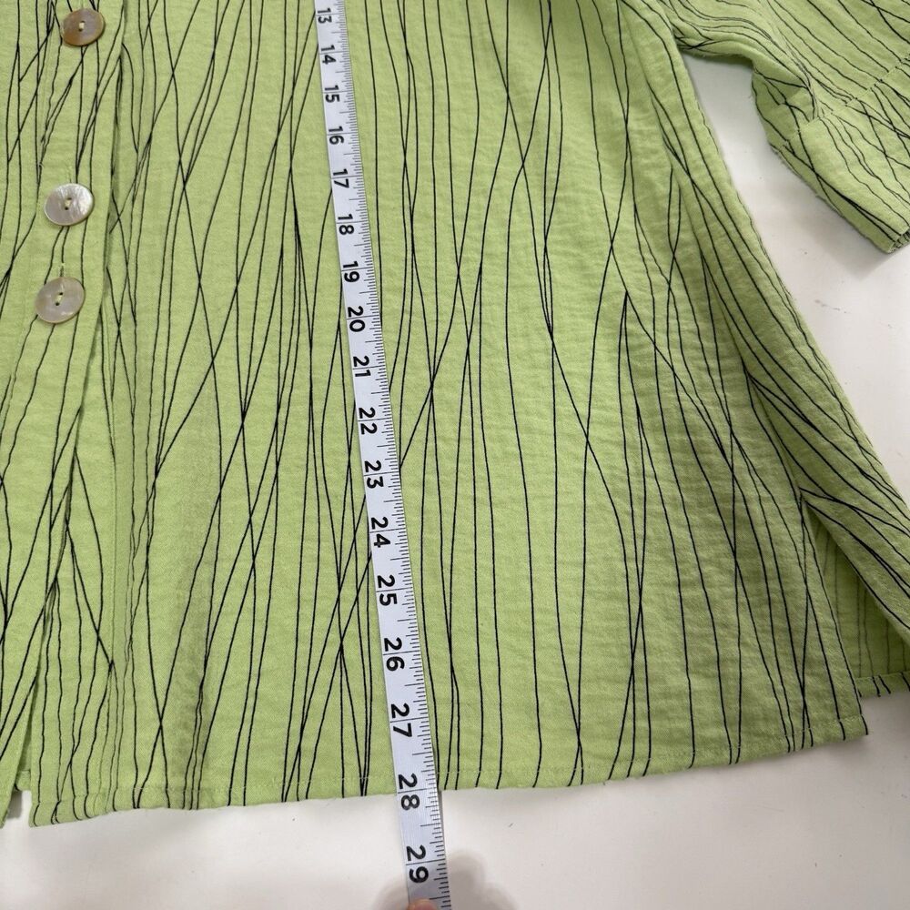Ali Miles Green Pearl Buttons 3/4 Sleeve Standup Collar Size L - Picture 9 of 9